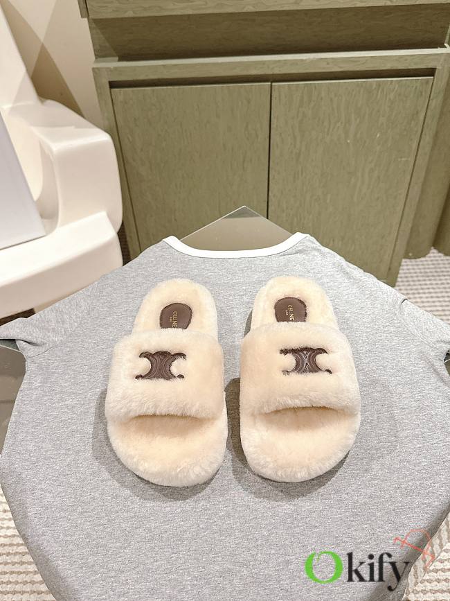 Okify Celine Beige Wool Slippers  - 1
