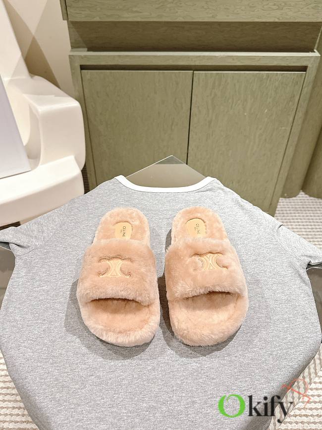 Okify Celine Light Brown Wool Slippers  - 1