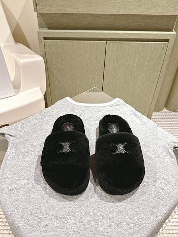 Okify Celine Black Wool Slippers 