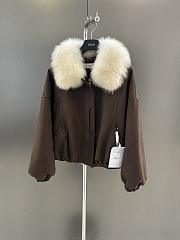 Okify Dior Brown Goose Down Jacket With Detachable Fox Fur Collar  - 1