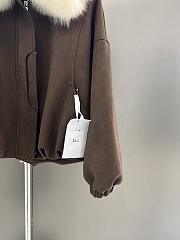 Okify Dior Brown Goose Down Jacket With Detachable Fox Fur Collar  - 4