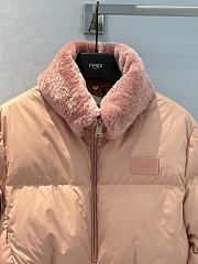 Okify Fendi Pink Waisted Down Jacket With Wool Collar  - 6