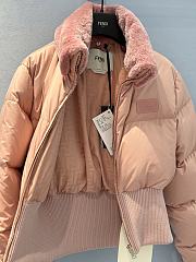Okify Fendi Pink Waisted Down Jacket With Wool Collar  - 3