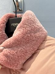 Okify Fendi Pink Waisted Down Jacket With Wool Collar  - 2