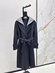 Okify MaxMara Black Long Hooded Belted Wool Coat - 1