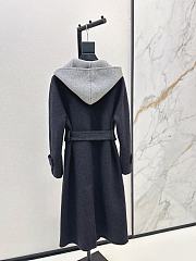 Okify MaxMara Black Long Hooded Belted Wool Coat - 4