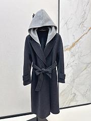 Okify MaxMara Black Long Hooded Belted Wool Coat - 2