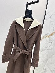 Okify MaxMara Brown Long Hooded Belted Wool Coat - 2