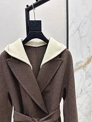 Okify MaxMara Brown Long Hooded Belted Wool Coat - 3