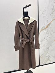 Okify MaxMara Brown Long Hooded Belted Wool Coat - 1