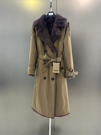 Okify Burberry Double Side Trench Coat With Fur Collar 