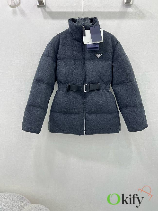 Okify Prada Gray Stand Up Collar Goose Down Jacket For Women - 1