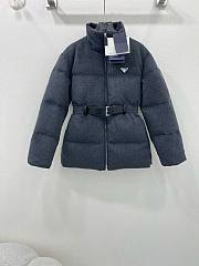 Okify Prada Gray Stand Up Collar Goose Down Jacket For Women - 1