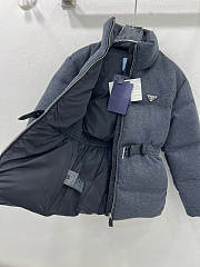 Okify Prada Gray Stand Up Collar Goose Down Jacket For Women - 5