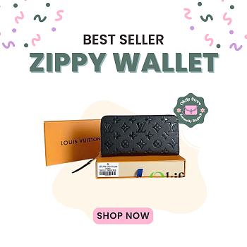 Okify Louis Vuitton Zippy Black Wallet M61864 19cm