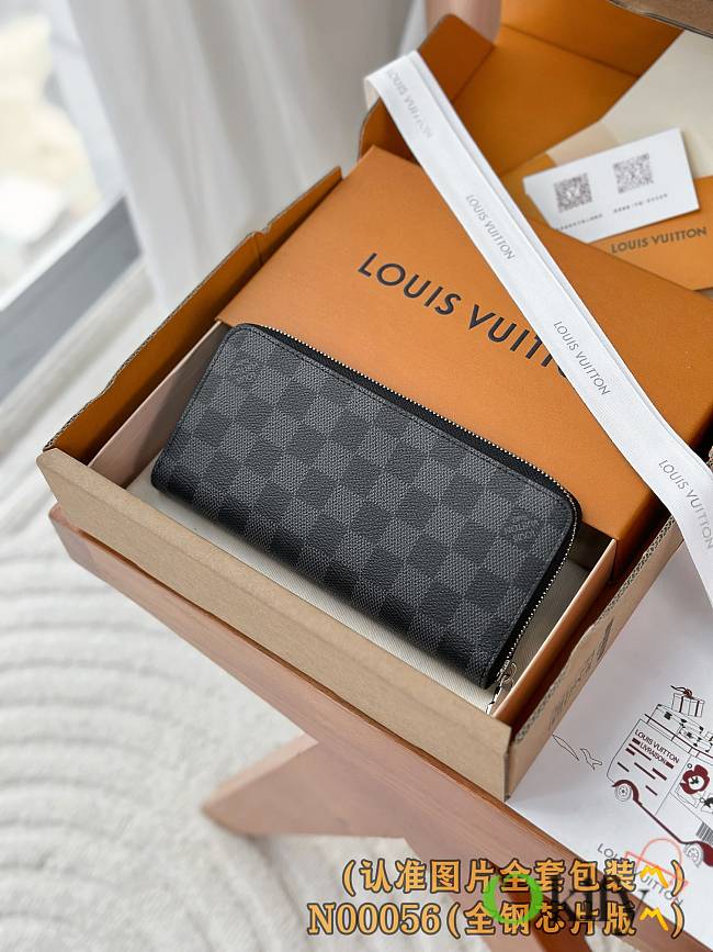 Okify Louis Vuitton Black Zippy Horizontal Damier Wallet N00056 21x10x2.5cm - 1