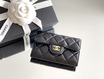 Okify CC Black Lambskin Small Flap Wallet With Gold Hardware 11x7.5x2cm