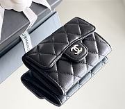 Okify CC Black Lambskin Small Flap Wallet With Silver Hardware 11x7.5x2cm - 5