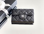 Okify CC Black Lambskin Small Flap Wallet With Silver Hardware 11x7.5x2cm - 1