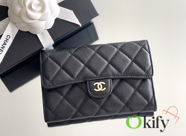 Okify CC 23C Black Caviar Medium Flap Wallet 15x10x3.5cm  - 1