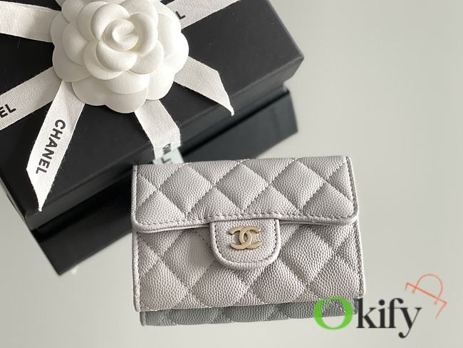 Okify CC Gray Caviar Small Flap Wallet 11x7.5x2cm - 1