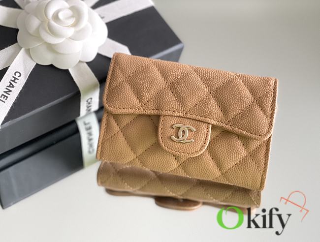 Okify CC Brown Caramel Caviar Small Flap Wallet 11x7.5x2cm - 1