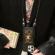 Okify Celine Black Phone Case With Card Holder And Strap  - 6