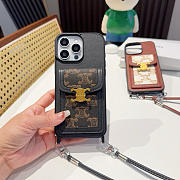 Okify Celine Black Phone Case With Card Holder And Strap  - 1