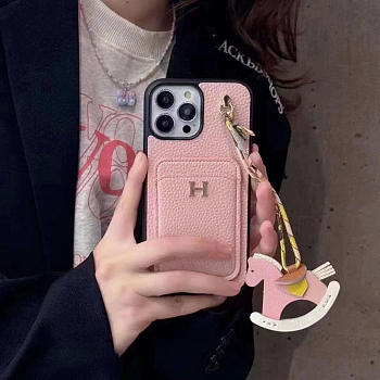 Okify Hermes Pink Phone Case With Horse Charm 