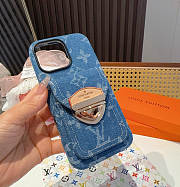 Okify Louis Vuitton Denim Blue Phone Case With Card Holder And Strap - 6