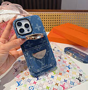 Okify Louis Vuitton Denim Blue Phone Case With Card Holder And Strap - 5