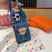 Okify Louis Vuitton Denim Blue Phone Case With Card Holder And Strap - 4