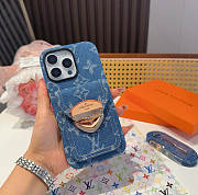 Okify Louis Vuitton Denim Blue Phone Case With Card Holder And Strap - 1