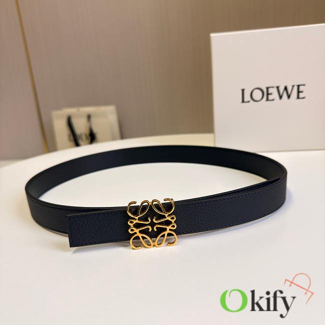 Okify Loewe Black Belt With Gold Hardware 2.8cm  - 1