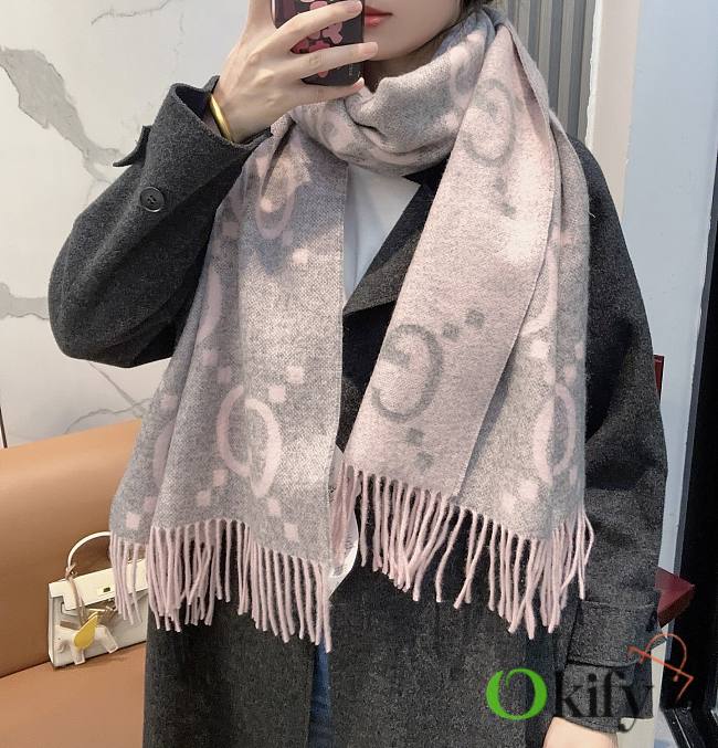 Okify Gucci Pink And Gray Cashmere Scarf 200x45cm - 1