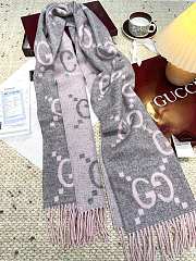 Okify Gucci Pink And Gray Cashmere Scarf 200x45cm - 3