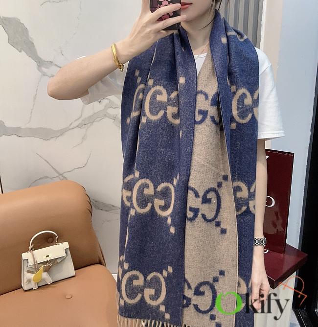 Okify Gucci Blue And Beige Cashmere Scarf 200x45cm - 1