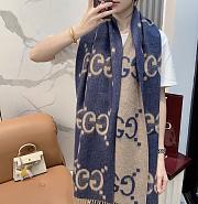 Okify Gucci Blue And Beige Cashmere Scarf 200x45cm - 1
