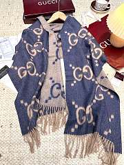Okify Gucci Blue And Beige Cashmere Scarf 200x45cm - 6