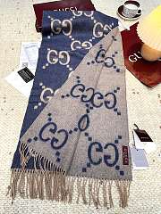 Okify Gucci Blue And Beige Cashmere Scarf 200x45cm - 5