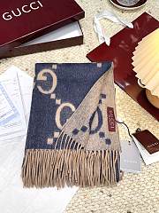 Okify Gucci Blue And Beige Cashmere Scarf 200x45cm - 2