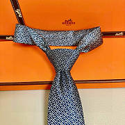 Okify Hermes Dark Blue Twill Silk Tie  - 1