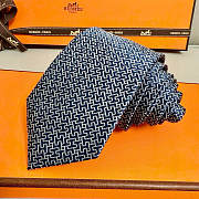 Okify Hermes Dark Blue Twill Silk Tie  - 5