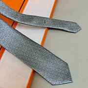 Okify Hermes Gray Twill Silk Tie  - 6