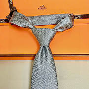 Okify Hermes Gray Twill Silk Tie  - 1