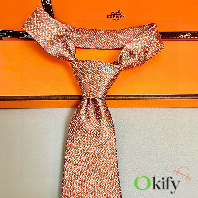 Okify Hermes Orange Twill Silk Tie  - 1