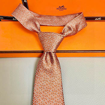 Okify Hermes Orange Twill Silk Tie 