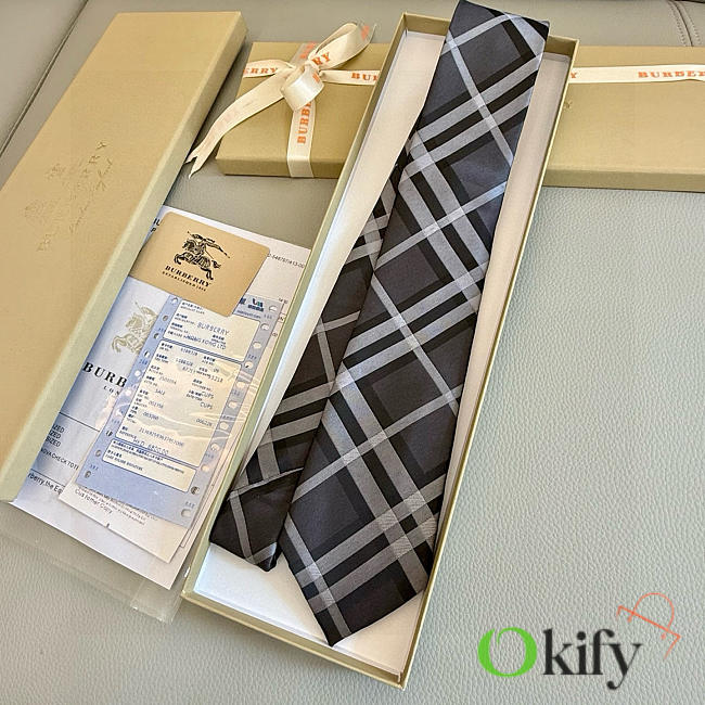 Okify Burberry Black Jacquard Silk Tie - 1