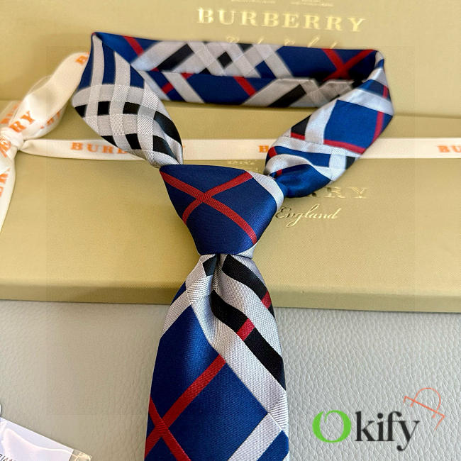Okify Burberry Blue Jacquard Silk Tie - 1