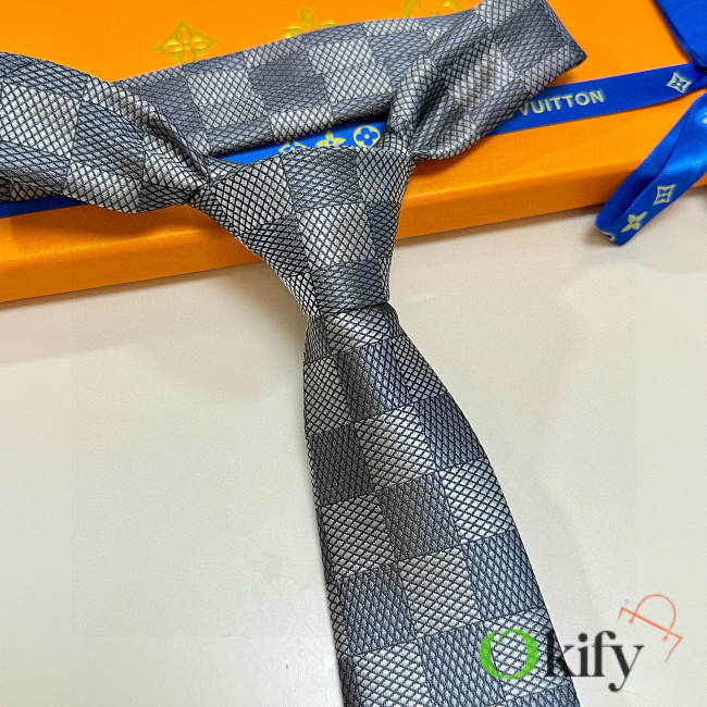 Okify Louis Vuitton Damier Gray Jacquard Silk Tie  - 1